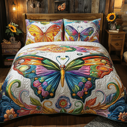Butterfly Bliss 3-Piece Quilted Bedding Set NCU0VL1633