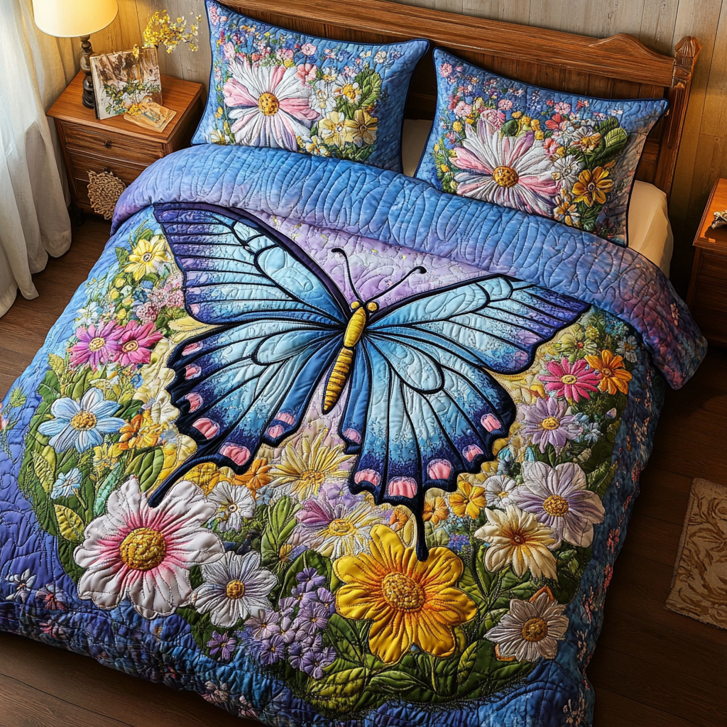 Butterfly Bloom 3-Piece Quilted Bedding Set NCU0VL2234