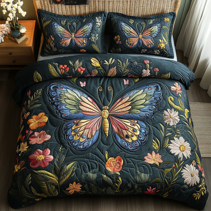 Butterfly Bloom 3-Piece Quilted Bedding Set NCU0DV3182