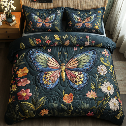 Butterfly Bloom 3-Piece Quilted Bedding Set NCU0DV3182