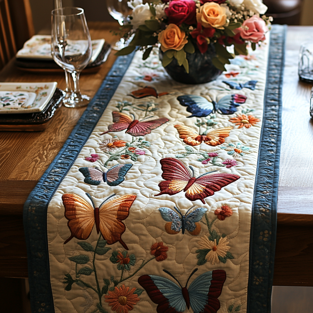 Butterfly Bloom Quilted Table Runner NCU0DV2962
