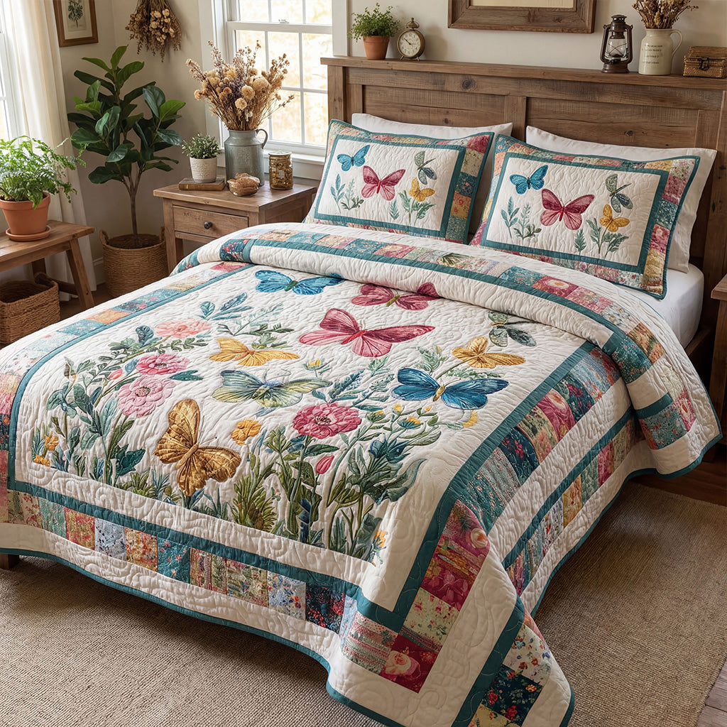 Butterfly Blossom Charm 3-Piece Quilted Bedding Set NCU0PT11521