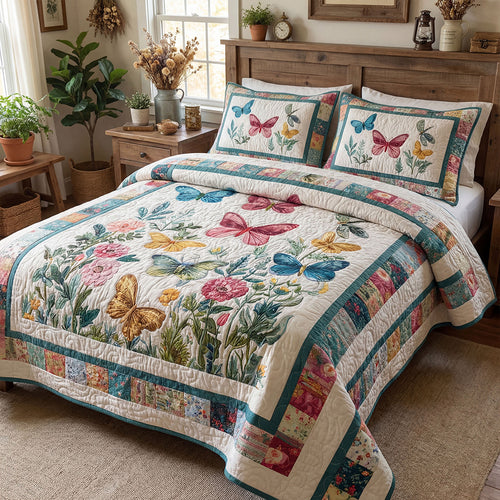 Butterfly Blossom Charm 3-Piece Quilted Bedding Set NCU0PT11521