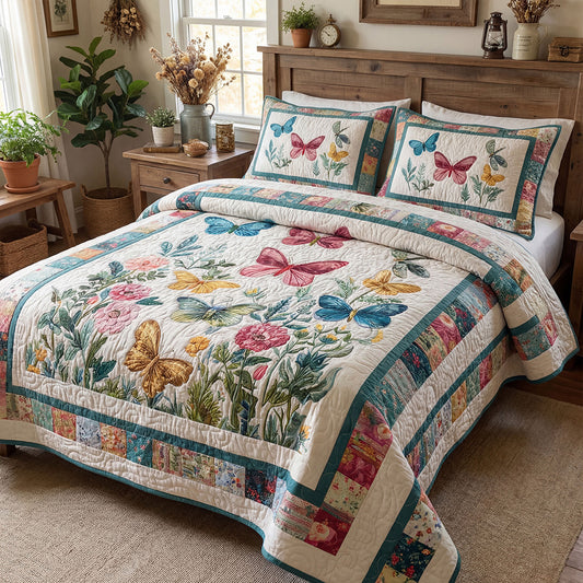 Butterfly Blossom Charm 3-Piece Quilted Bedding Set NCU0PT11521