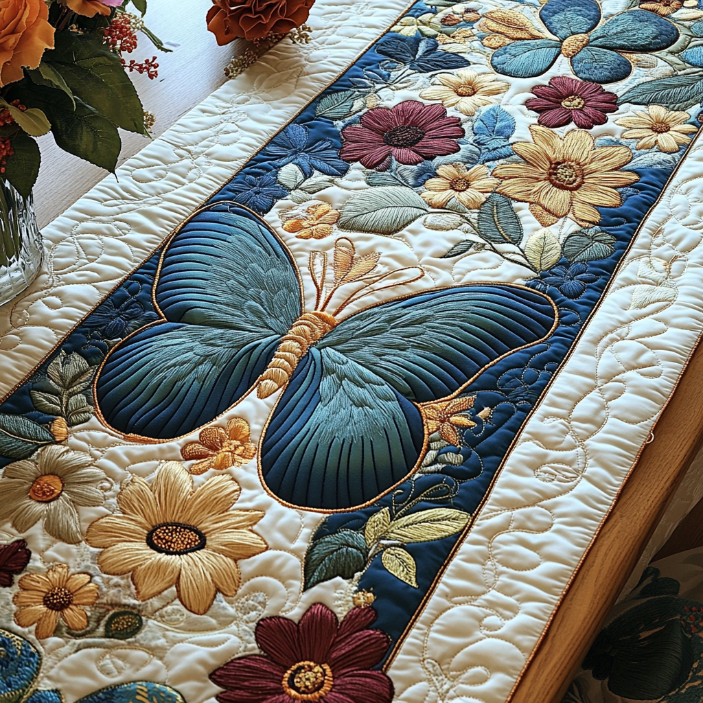 Butterfly Cascade Quilted Table Runner NCU0VL1127