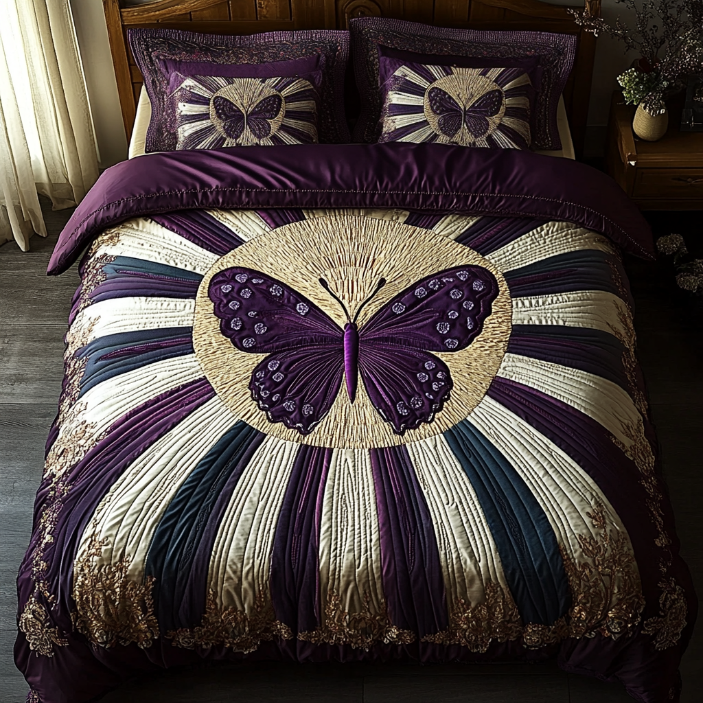 Butterfly Charm 3-Piece Quilted Bedding Set NCU0VH2163