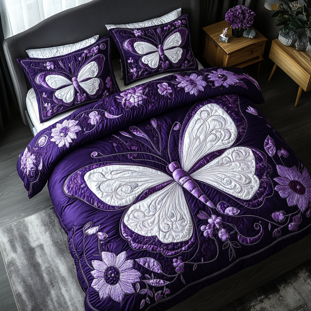 Butterfly Dance 3-Piece Quilted Bedding Set NCU0DK8750