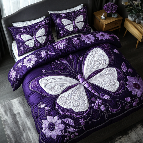 Butterfly Dance 3-Piece Quilted Bedding Set NCU0DK8750