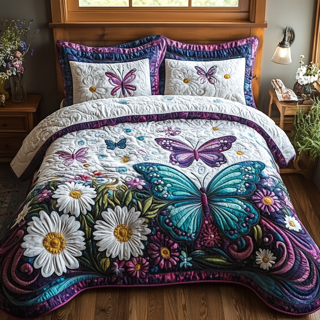 Butterfly Dreams 3-Piece Quilted Bedding Set NCU0DV4872