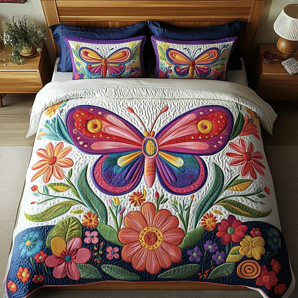 Butterfly Dreams 3-Piece Quilted Bedding Set NCU0VH3883