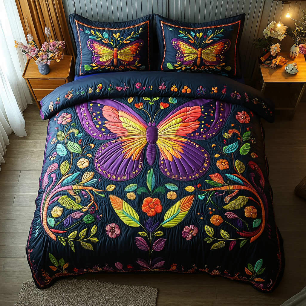 Butterfly Dreams 3-Piece Quilted Bedding Set NCU0DV3195