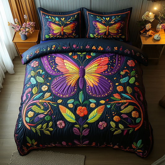 Butterfly Dreams 3-Piece Quilted Bedding Set NCU0DV3195