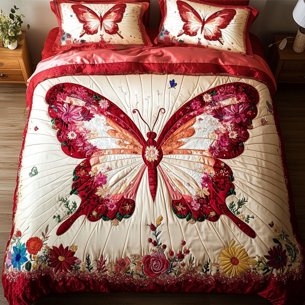 Butterfly Elegance 3-Piece Quilted Bedding Set NCU0NT3269