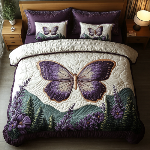 Butterfly Garden 3-Piece Quilted Bedding Set NCU0DK8753