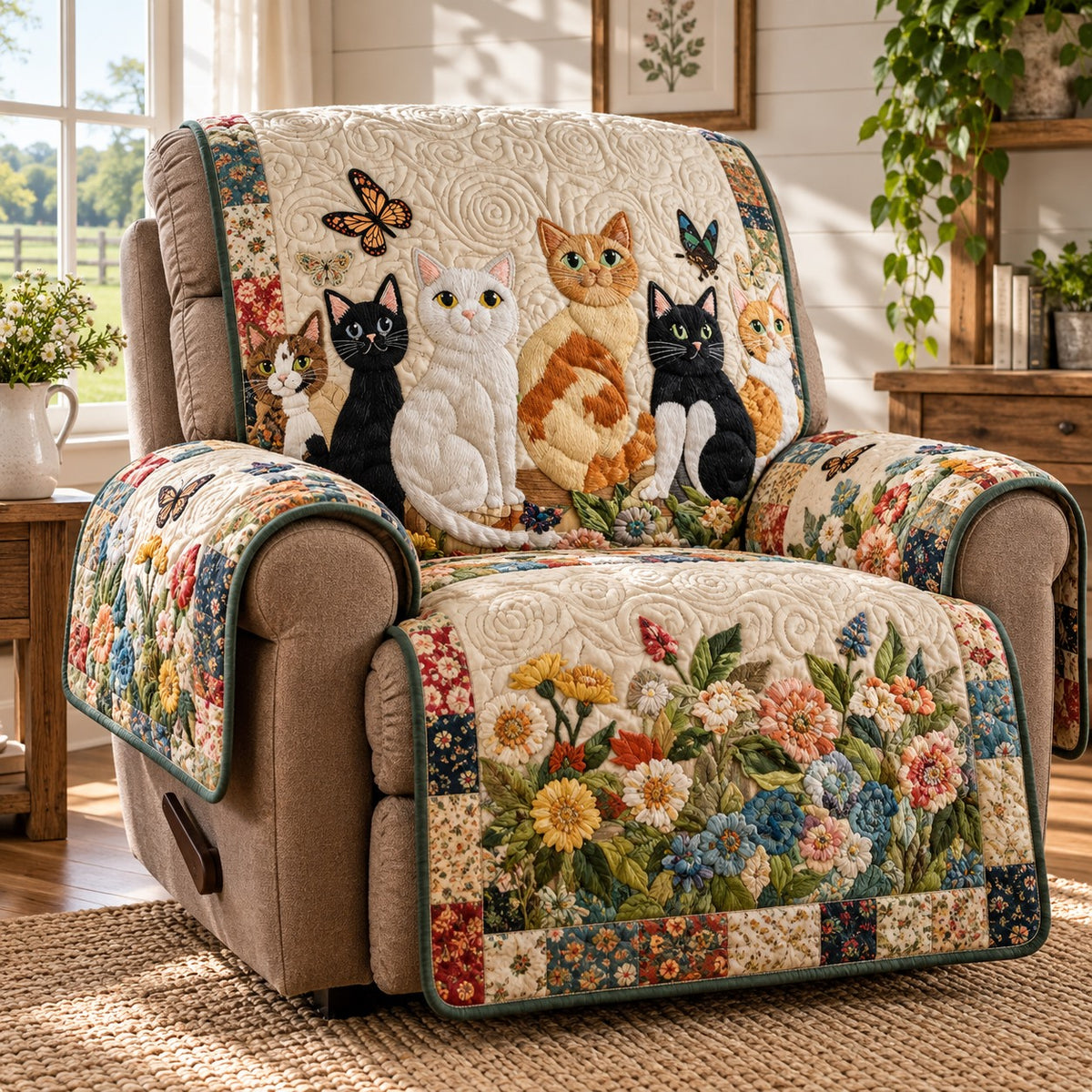 Butterfly Garden Cats Quilted Sofa Cover NCU0PT12296