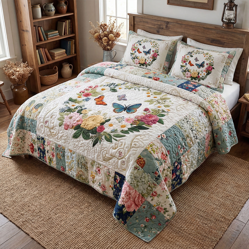 Butterfly Garden Glow 3-Piece Quilted Bedding Set NCU0PT11522