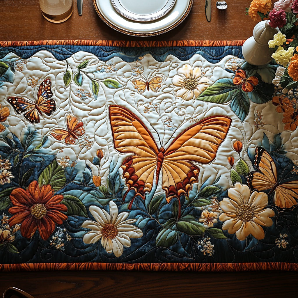 Butterfly Garden Quilted Table Runner NCU0PT4094