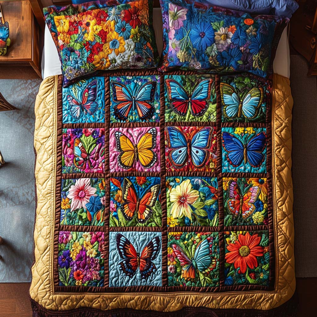 Butterfly Garden Whispers 3-Piece Quilted Bedding Set NCU0NT8320