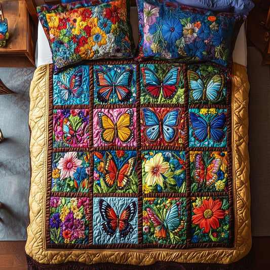 Butterfly Garden Whispers 3-Piece Quilted Bedding Set NCU0NT8320