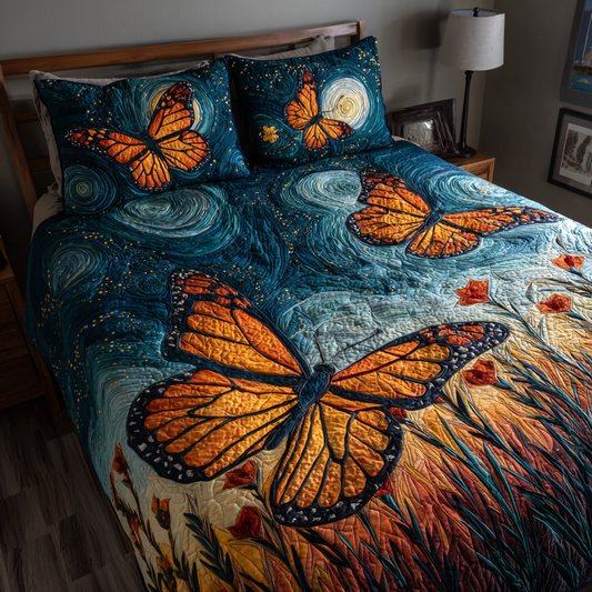 Butterfly Glow 3-Piece Quilted Bedding Set NCU0DK10811