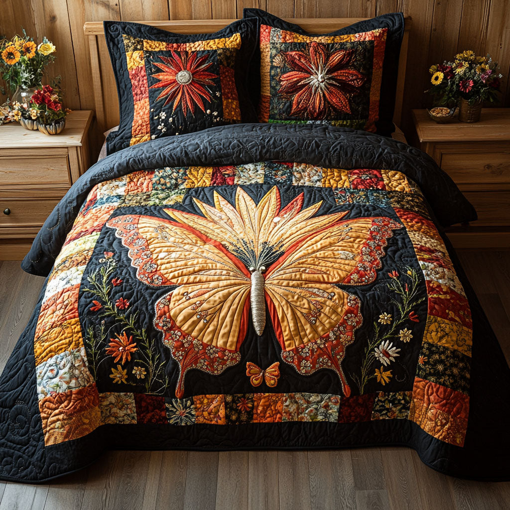 Butterfly Glow 3-Piece Quilted Bedding Set NCU0PT3479