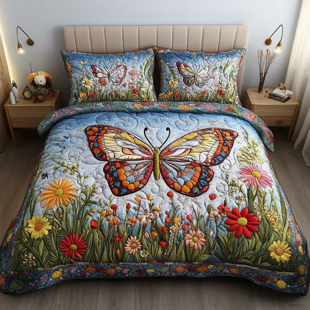 Butterfly Joy 3-Piece Quilted Bedding Set NCU0NT8707