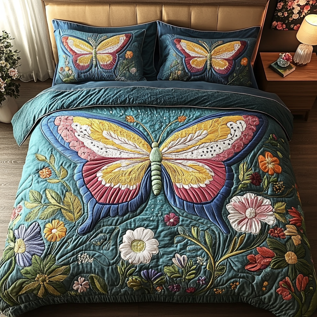 Butterfly Magic 3-Piece Quilted Bedding Set NCU0VH5541