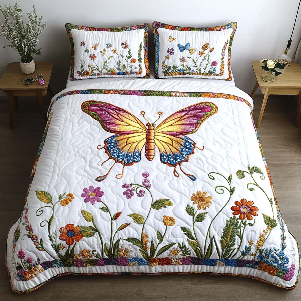Butterfly Meadow 3-Piece Quilted Bedding Set NCU0NT8710