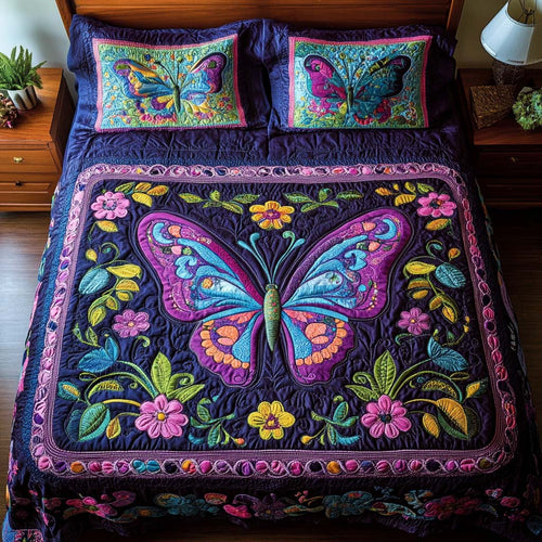Butterfly Meadow Magic 3-Piece Quilted Bedding Set NCU0NT8322