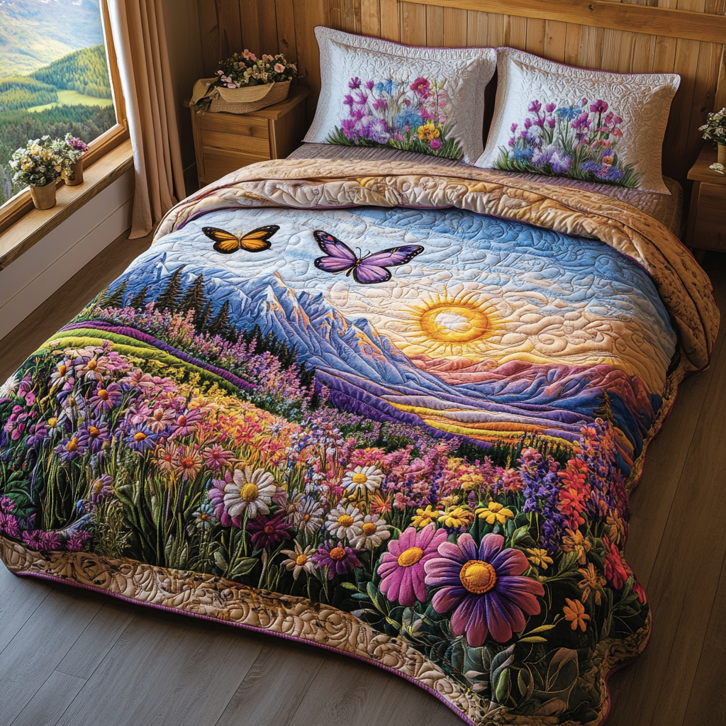 Butterfly Serenade 3-Piece Quilted Bedding Set NCU0DV3191