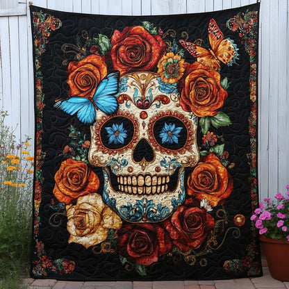 Butterfly Skull Bloom Quilted Blanket NCU0NT7924