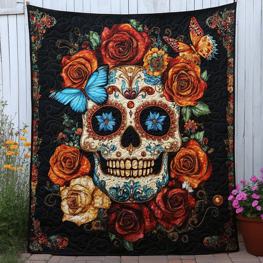 Butterfly Skull Bloom Quilted Blanket NCU0NT7924