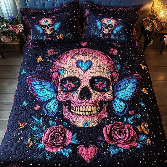 Butterfly Skull Love 3-Piece Quilted Bedding Set NCU0NT7936
