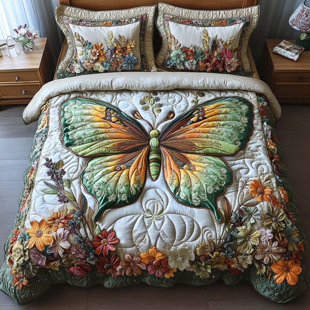 Butterfly Sky 3-Piece Quilted Bedding Set NCU0NT8713