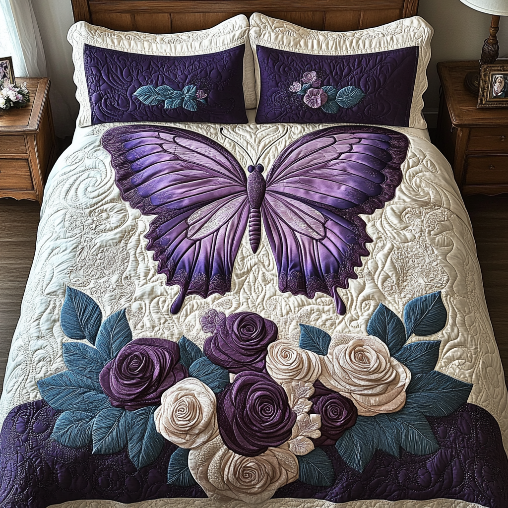 Butterfly Whisper 3-Piece Quilted Bedding Set NCU0DK10814