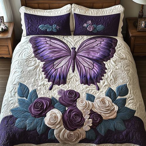 Butterfly Whisper 3-Piece Quilted Bedding Set NCU0DK10814