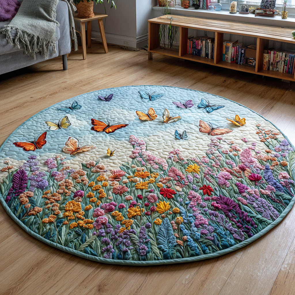 Butterfly Wildflower Field Quilted Round Mat NCU0HH102