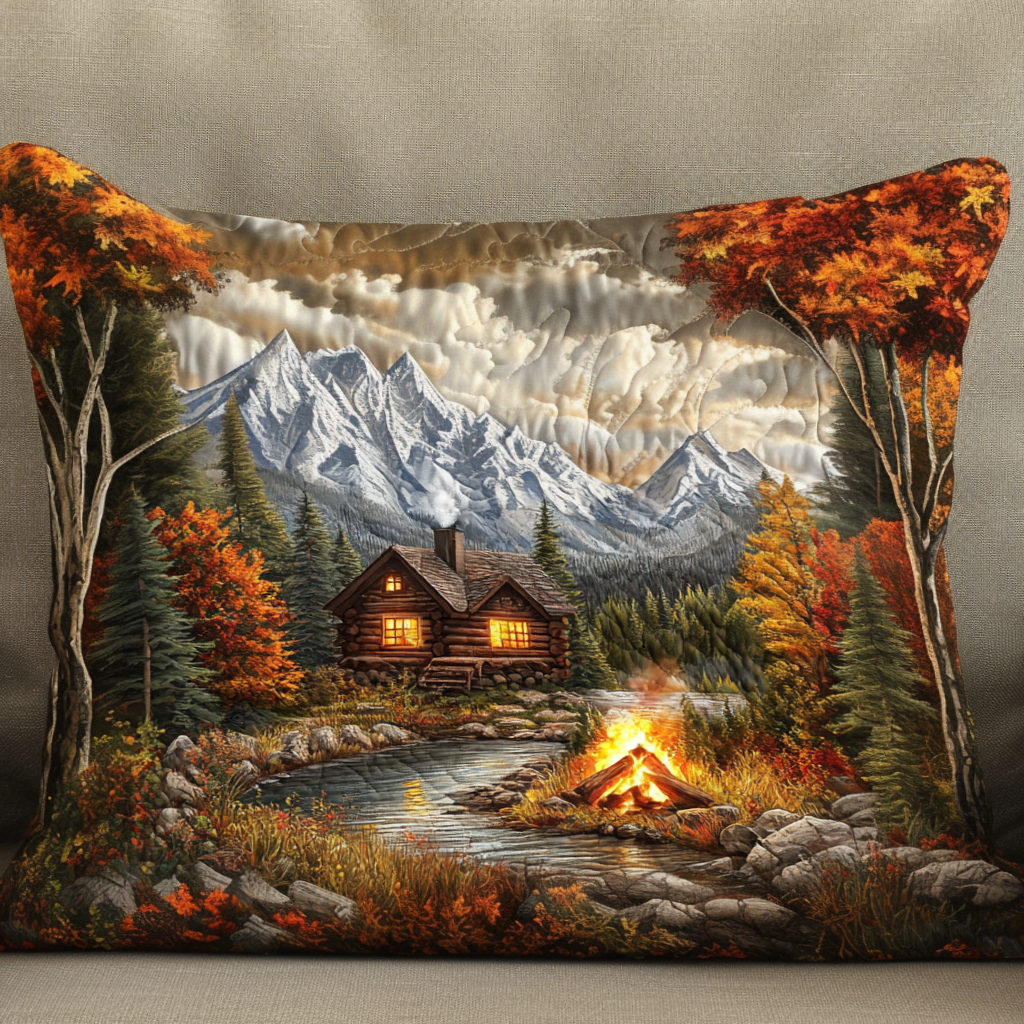 Cabin Camfire Mountains Quilted Bedding Pillow Case NCU0NT6653