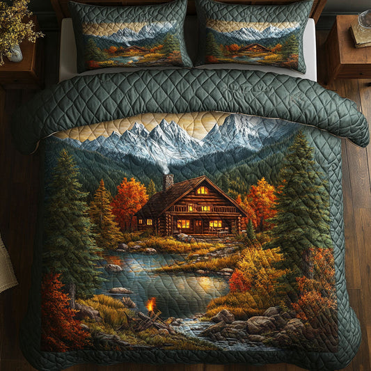 Cabin Campfire View 3-Piece Quilted Bedding Set NCU0NT5164