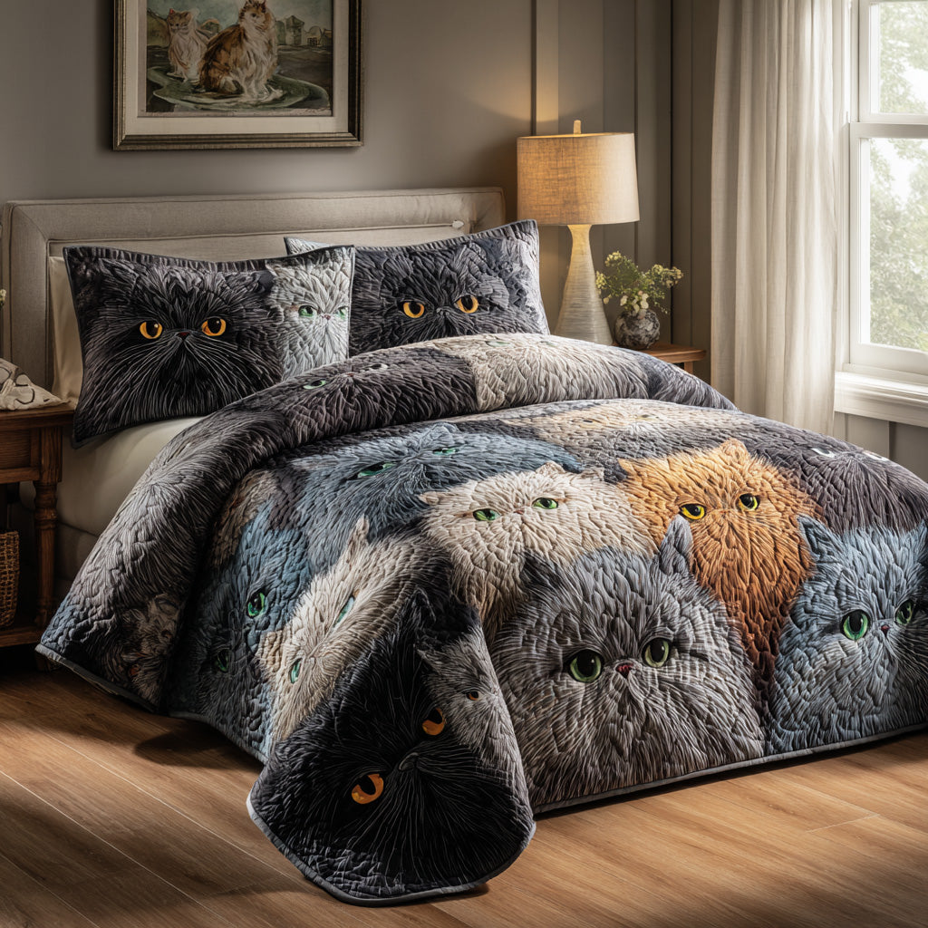 Cabin Cats 3-Piece Quilted Bedding Set NCU0VL3191