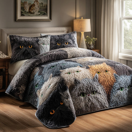 Cabin Cats 3-Piece Quilted Bedding Set NCU0VL3191