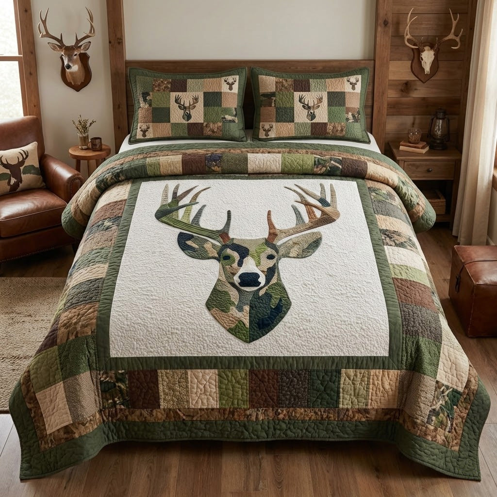Cabin Deer Trail 3-Piece Quilted Bedding Set NCU0VL3414