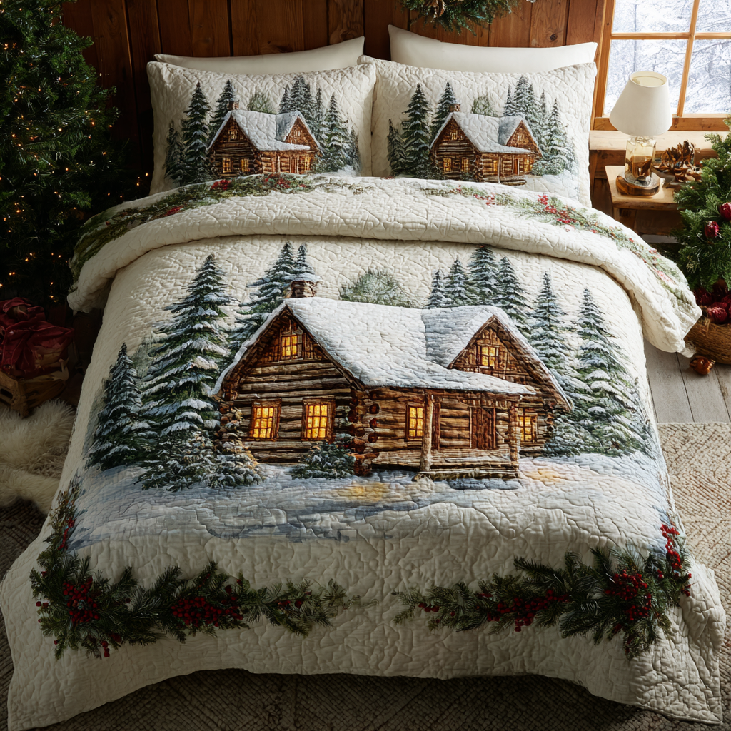 Log Cabin 3-Piece Quilted Bedding Set NCU0VT351