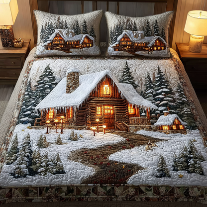 Log Cabin 3-Piece Quilted Bedding Set NCU0VT351