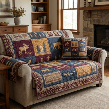 Cabin Moose Quilted Sofa Cover NCU0VL3354