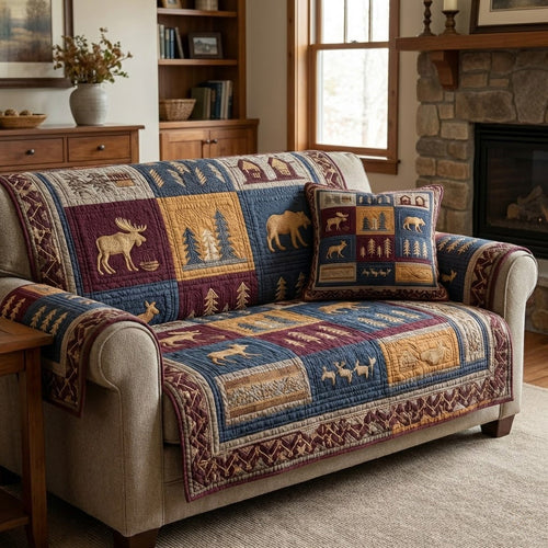 Cabin Moose Quilted Sofa Cover NCU0VL3354