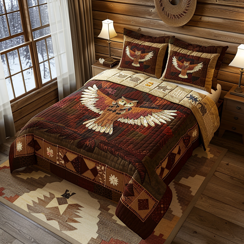 Cabin Owl 3-Piece Quilted Bedding Set NCU0DV6136