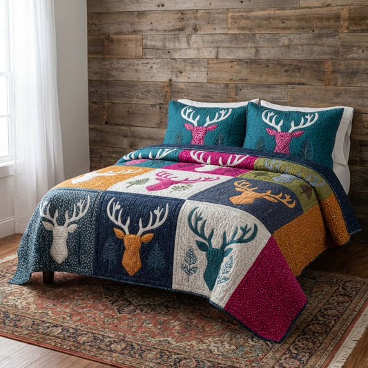Cabin Stag 3-Piece Quilted Bedding Set NCU0DK12269