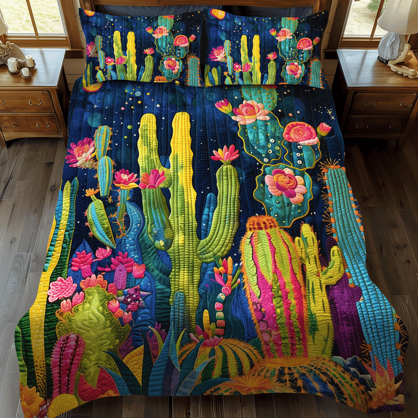 Cacti Night 3-Piece Quilted Bedding Set NCU0DV334