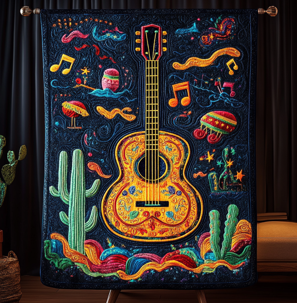 Cacti Guitar Quilted Blanket NCU0VH581